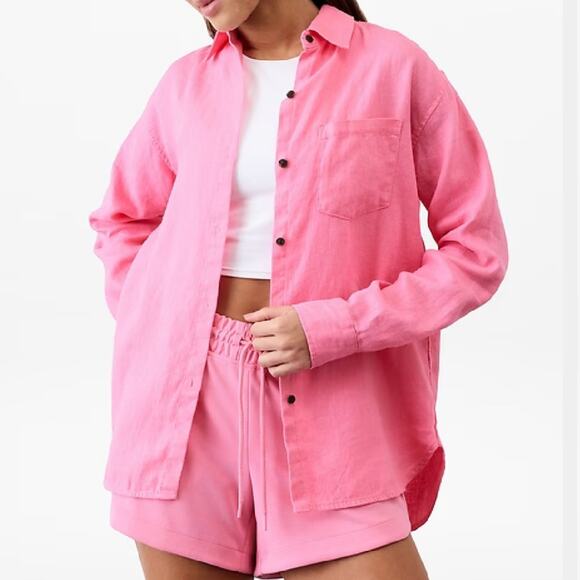 Athleta Retreat Linen Top, Pink, Size Small - Picture 2 of 10